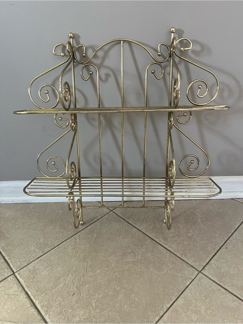 Vintage  Brass 2-Tier Wall Shelf / Etagere with Scrollwork